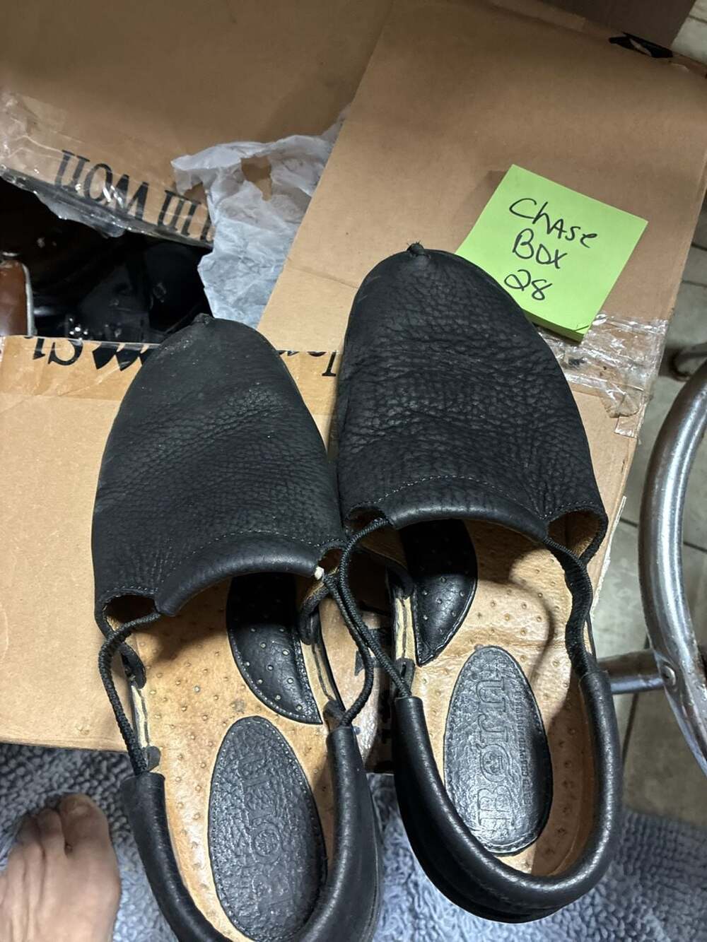 Børn Black Leather Slingback Slip-On Sandals Size 40.5